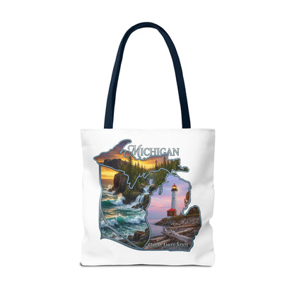 Michigan Lighthouse Tote Bag — Great Lakes Scenic State Travel Tote