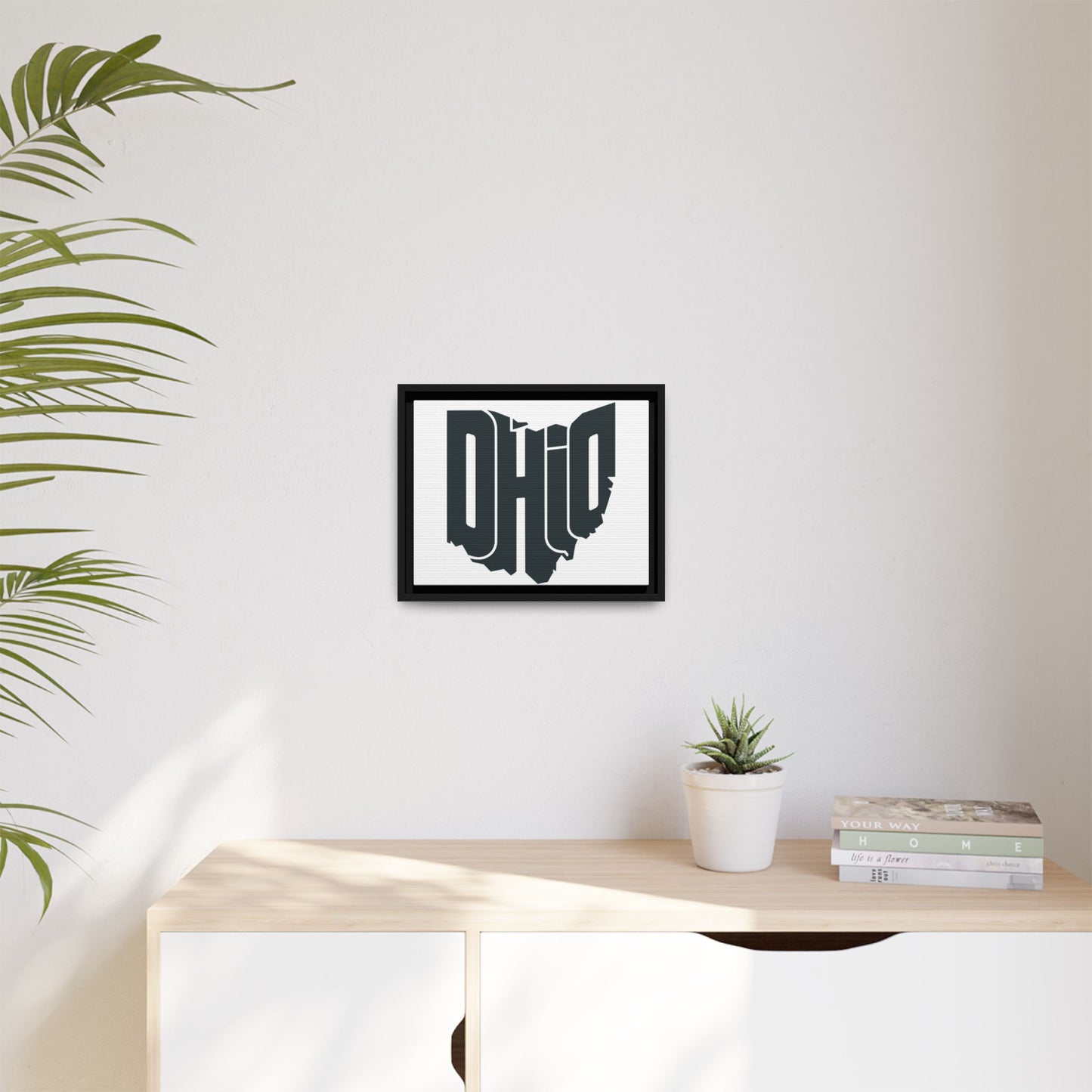 Ohio State Silhouette Matte Framed Canvas — Modern State Wall Art