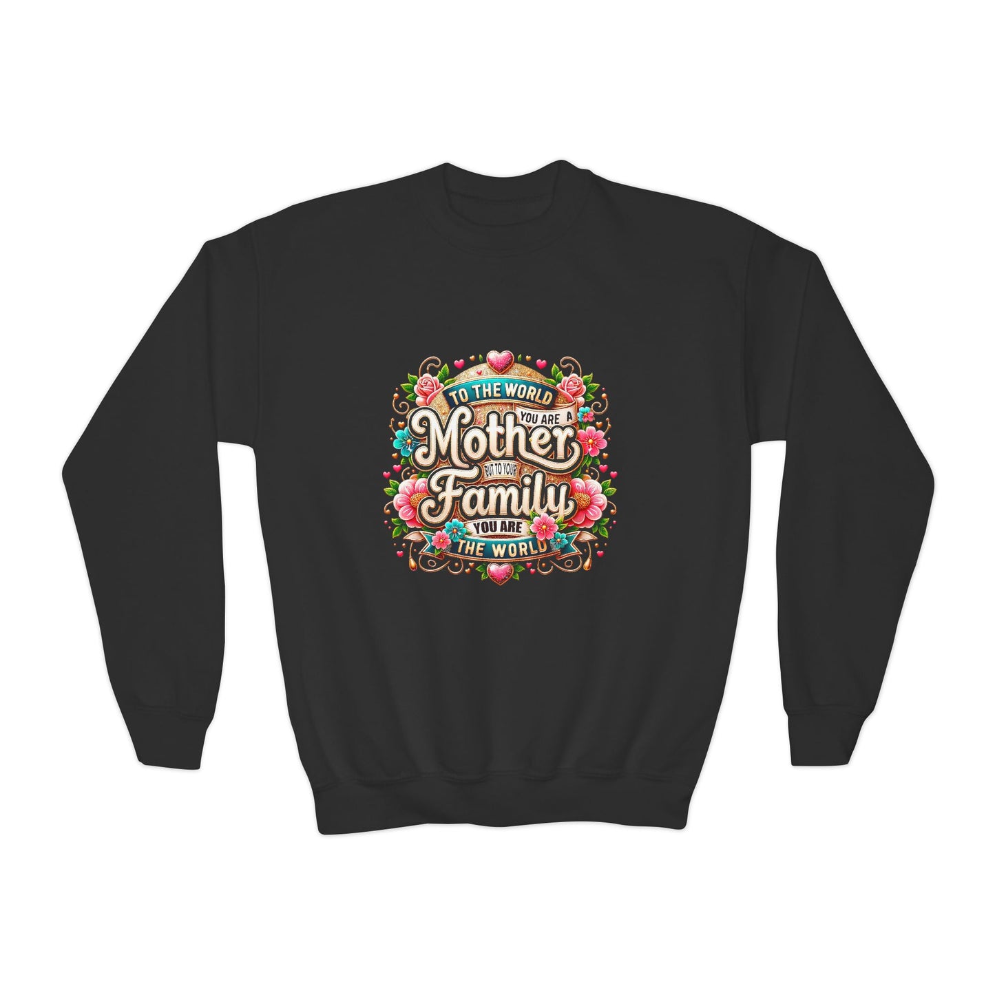 Youth Sweatshirt - "Mother & Family" Floral Quote Crewneck