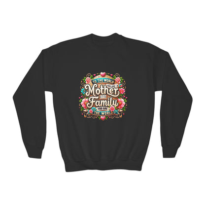 Youth Sweatshirt - "Mother & Family" Floral Quote Crewneck