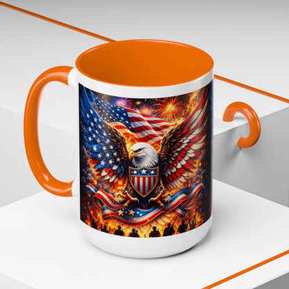 Patriotic Eagle Coffee Mug — American Flag Bald Eagle Accent Mug (11/15oz)