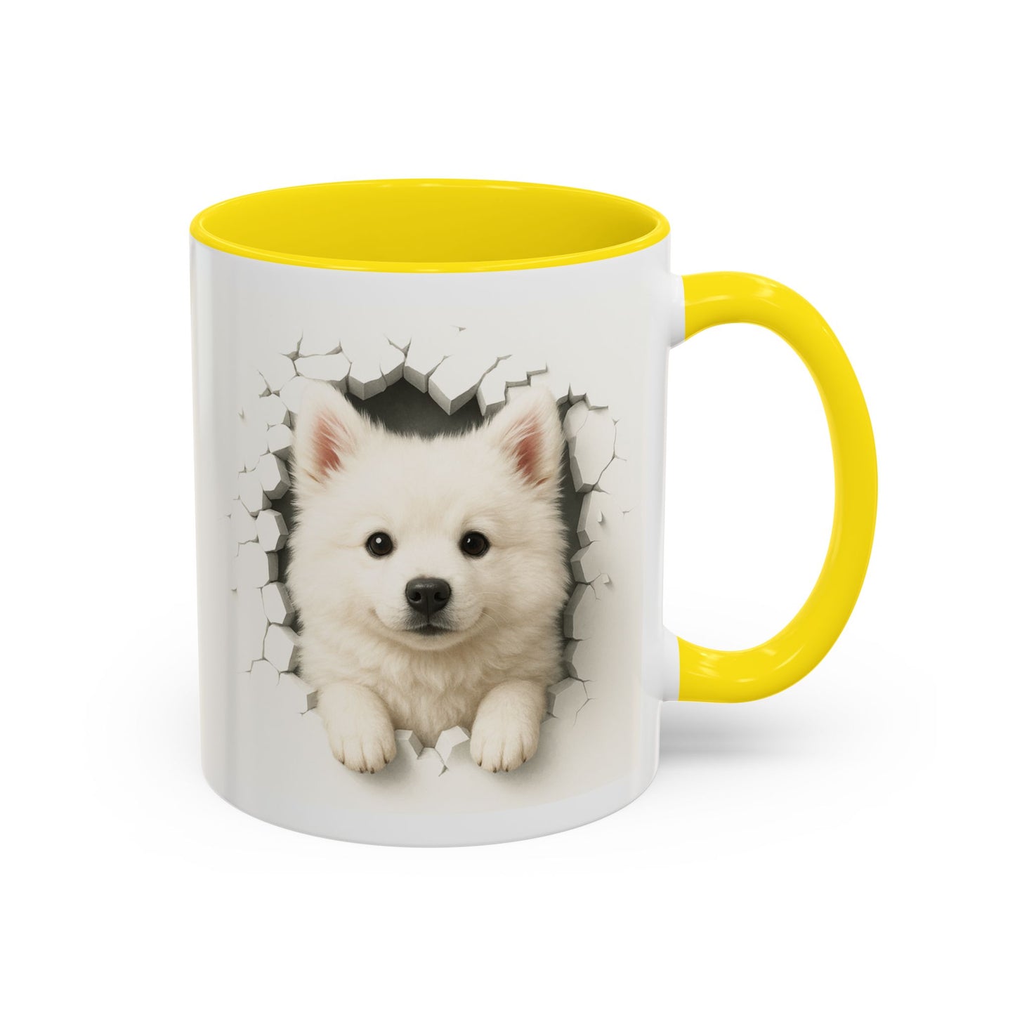White Samoyed Puppy Accent Coffee Mug — Cute Dog Breakthrough Design (11/15 oz)