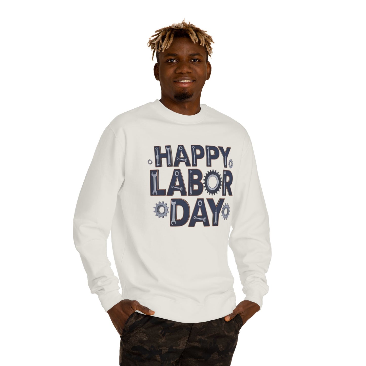Labor Day Sweatshirt - "Happy Labor Day" Gear with Industrial Gear Design