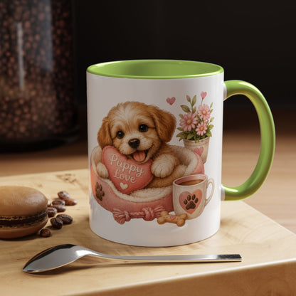 Puppy Love Coffee Mug — Cute Dog Heart Accent Mug (11/15oz)