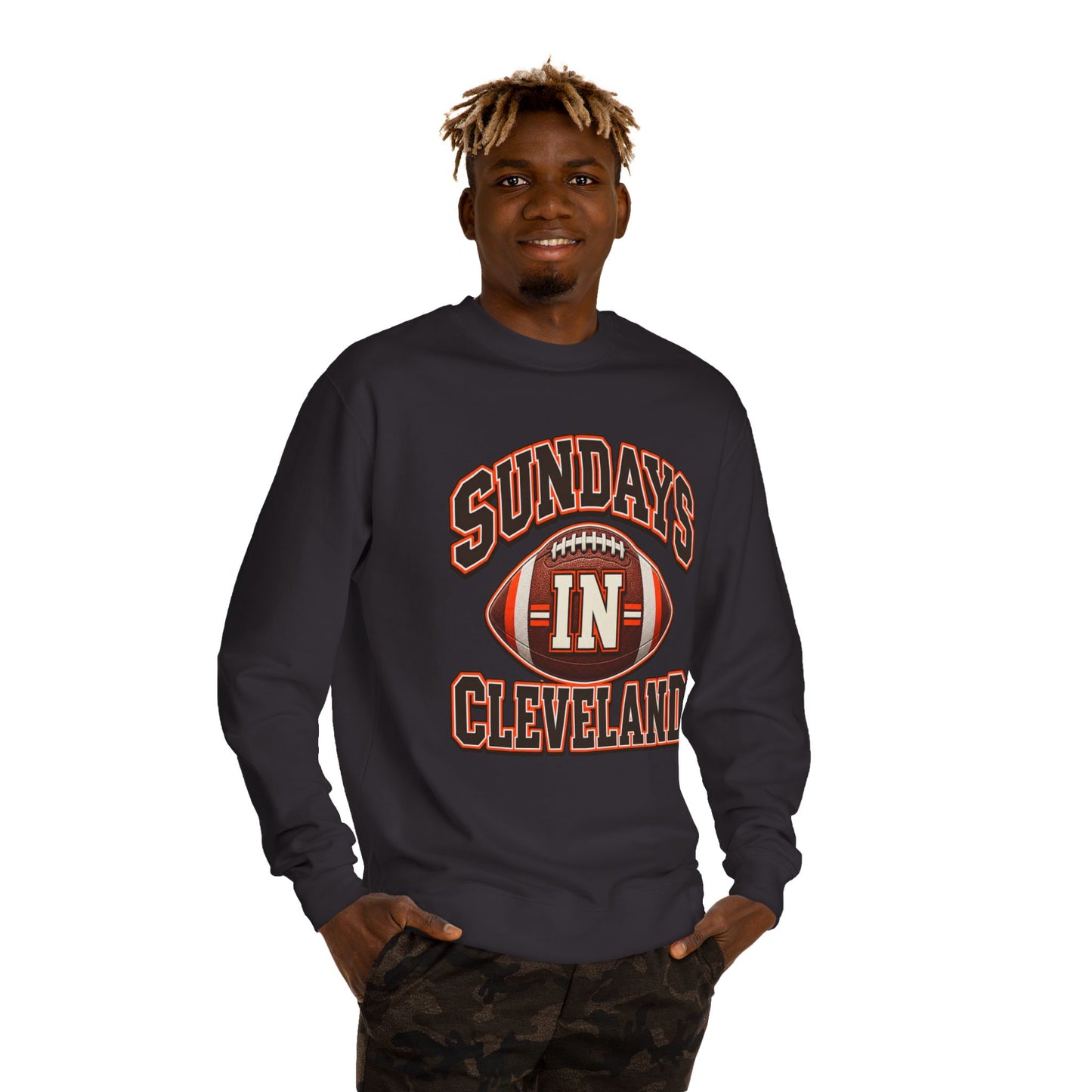 Sundays in Cleveland Football Crewneck Sweatshirt