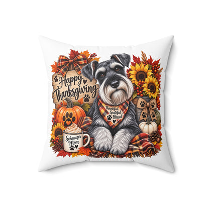 Happy Thanksgiving Schnauzer Pillow — Fall Decor Square Cushion
