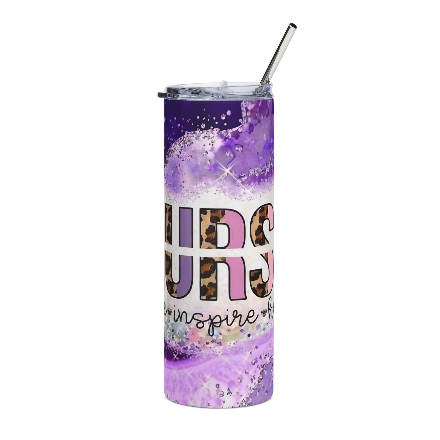 Nurse Leopard Print Purple 20oz Stainless Tumbler — "Love Inspire Heal"