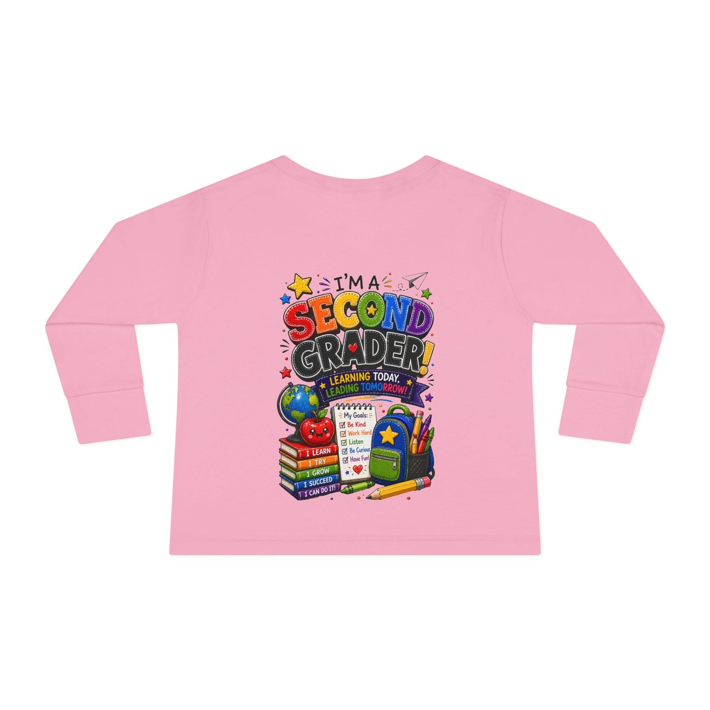 Toddler Long Sleeve Tee — "I'm a Second Grader!" Back-to-School Graphic Shirt