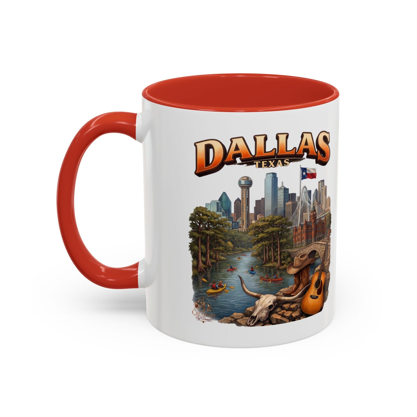 Dallas Skyline Accent Coffee Mug — Texas Souvenir Mug with Guitar & Cityscape