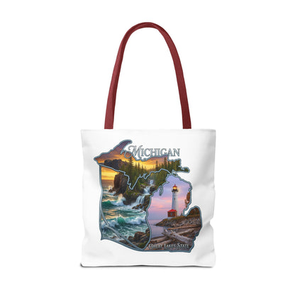 Michigan Lighthouse Tote Bag — Great Lakes Scenic State Travel Tote