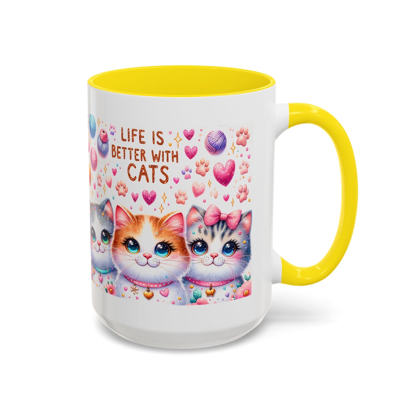 Cat Lover Accent Coffee Mug — "Life Is Better With Cats" Cute Kittens Design (11/15oz)
