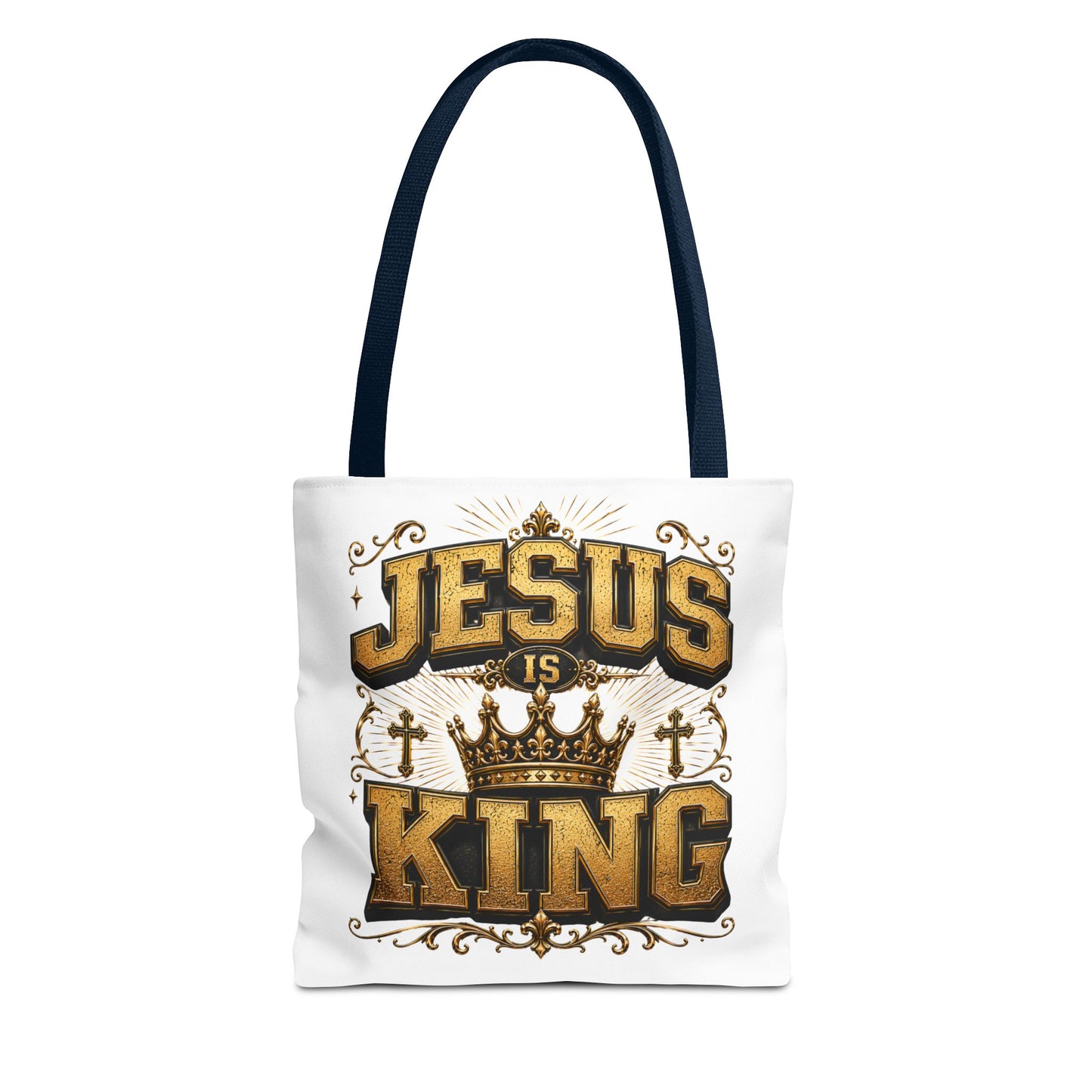Jesus Is King Tote Bag - Christian Faith Crown Design