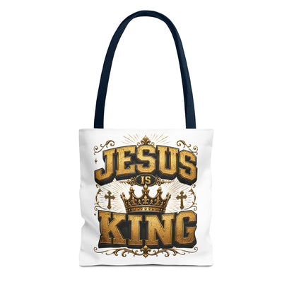 Jesus Is King Tote Bag - Christian Faith Crown Design