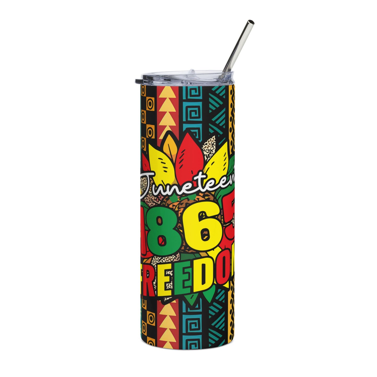 Juneteenth 1865 Freedom Stainless Steel Tumbler — 20oz Colorful African Pattern Travel Cup