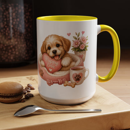 Puppy Love Coffee Mug — Cute Dog Heart Accent Mug (11/15oz)