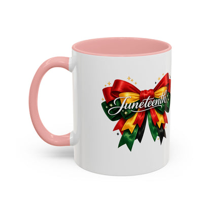 Juneteenth Ribbon Coffee Mug — Black/Red/Green Celebration Accent Mug