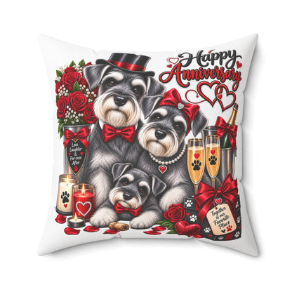 Anniversary Schnauzer Pillow — Romantic Dog Couple Decorative Throw
