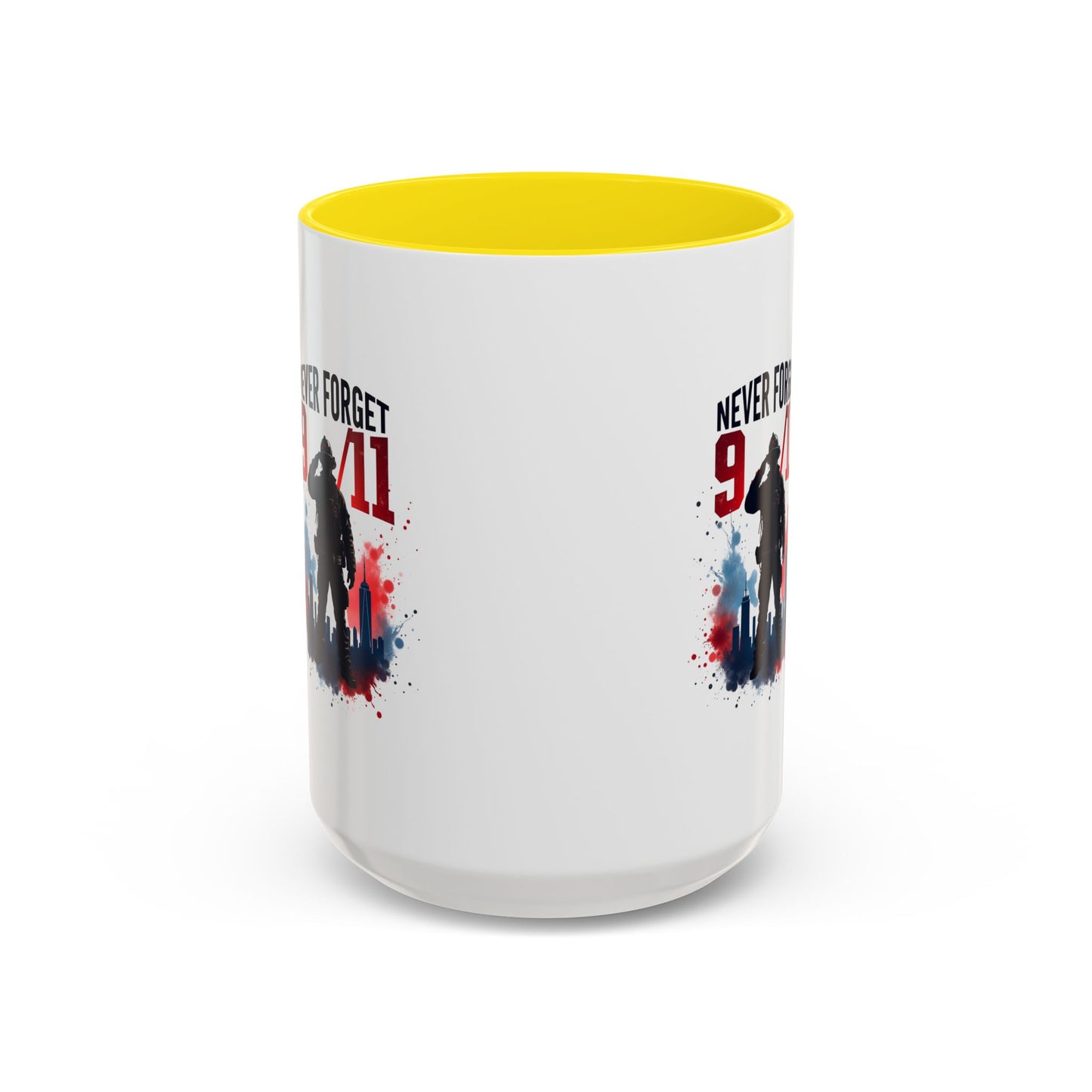 Never Forget 9/11 Accent Coffee Mug — Patriotic Memorial Tribute (11oz, 15oz)