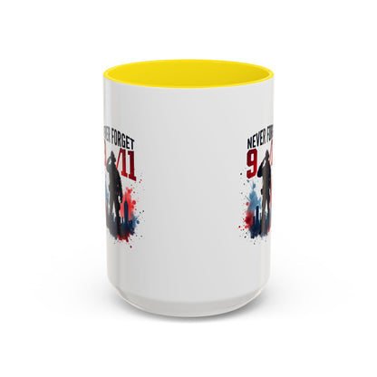 Never Forget 9/11 Accent Coffee Mug — Patriotic Memorial Tribute (11oz, 15oz)