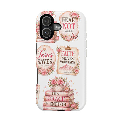 Christian Phone Case - "Fear Not, Faith Moves Mountains, Jesus Saves" Floral Magnetic Impact-Resistant Case