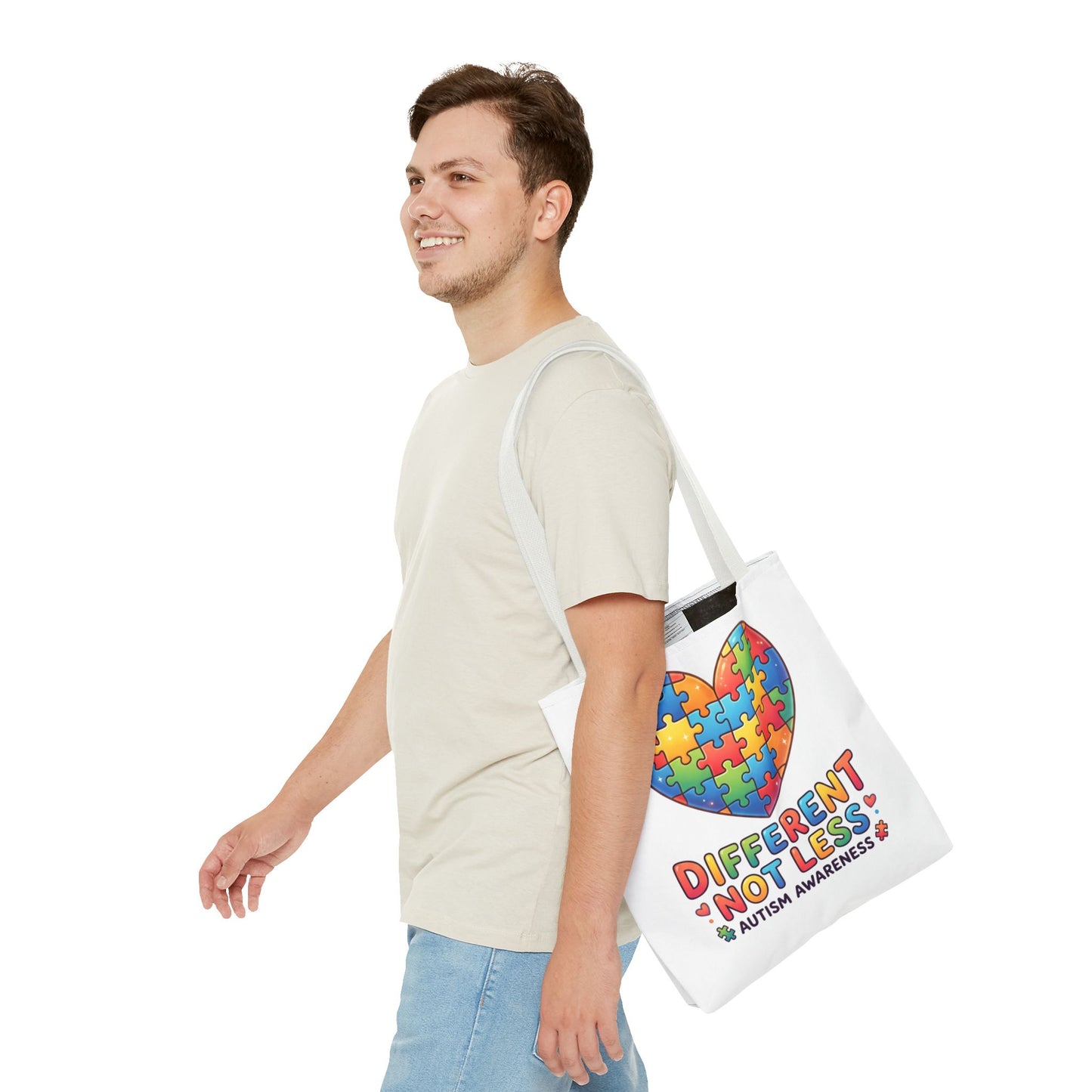 Autism Awareness Tote Bag — "Different Not Less" Puzzle Heart