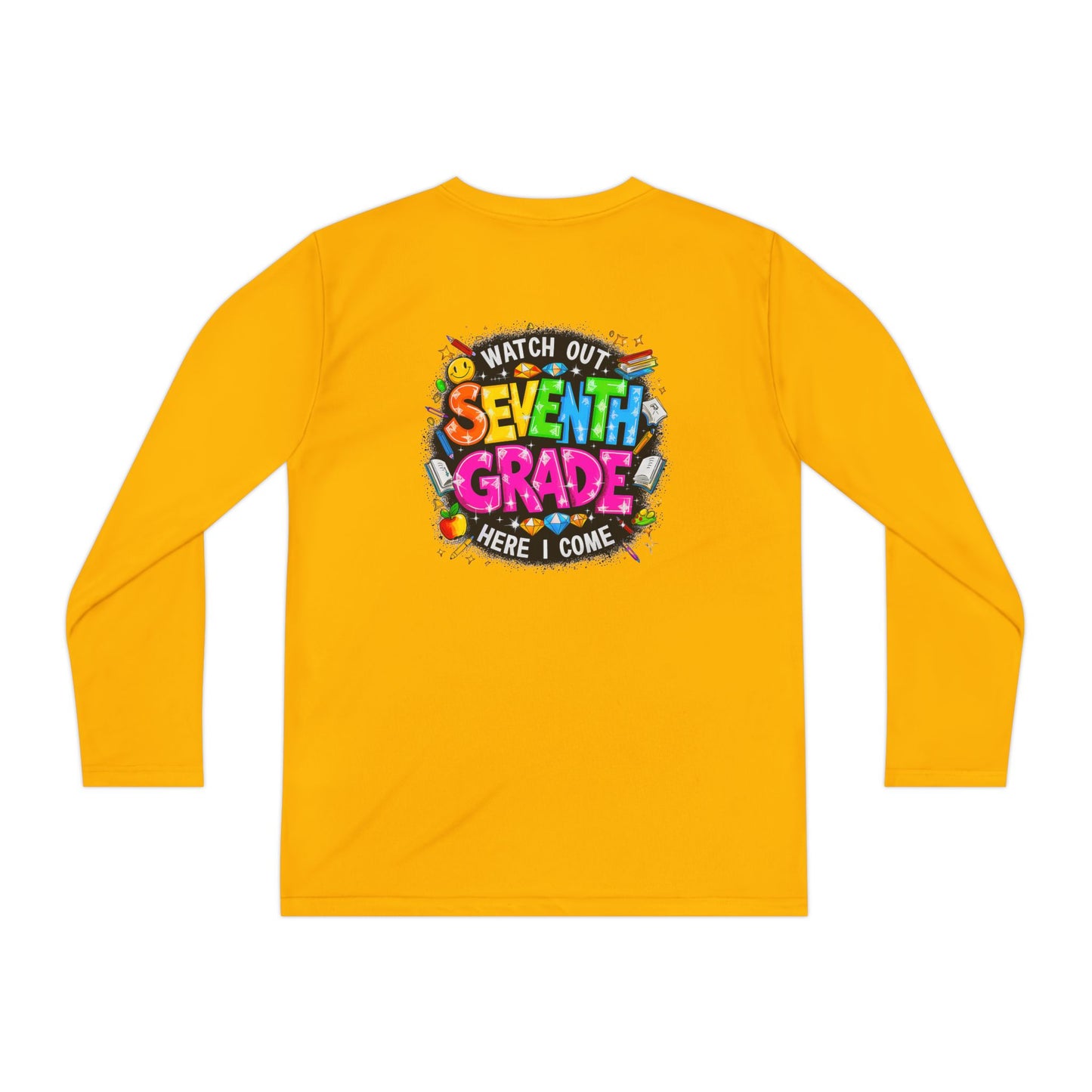 Seventh Grade Youth Long Sleeve Tee — "Watch Out Seventh Grade Here I Come" Back-to-School Shirt