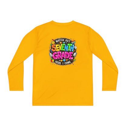 Seventh Grade Youth Long Sleeve Tee — "Watch Out Seventh Grade Here I Come" Back-to-School Shirt