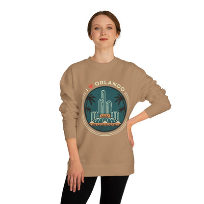 Orlando Fountain Crewneck Sweatshirt — Retro Palm Tree Cityscape