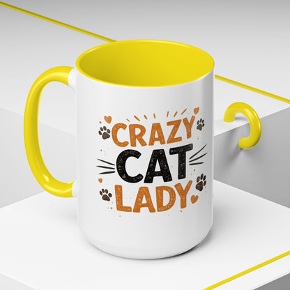 Cat Mug — "Crazy Cat Lady" Cute Kitten Accent Coffee Mug (11/15 oz)