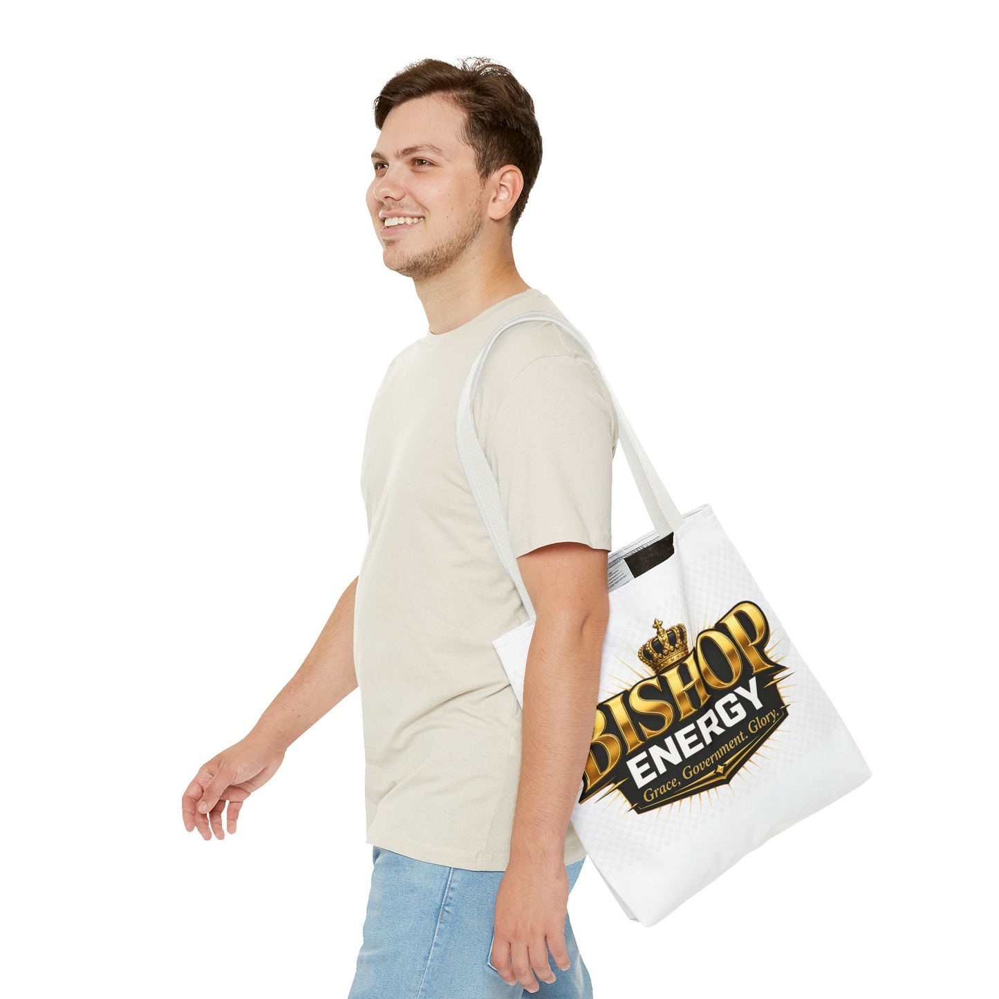 Bishop Energy Tote Bag — Gold Crown Logo Tote for Church Leaders & Faith Events