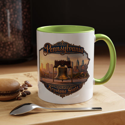 Pennsylvania Keystone State Coffee Mug — Liberty Bell & Philadelphia Skyline Accent Mug (11/15oz)