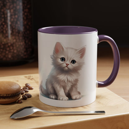Cute White Kitten Accent Coffee Mug – 11/15oz Ceramic Cat Lover Gift