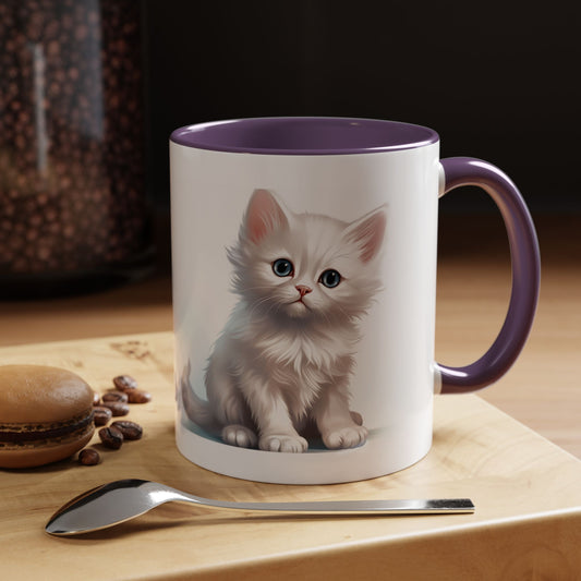Cute White Kitten Accent Coffee Mug – 11/15oz Ceramic Cat Lover Gift