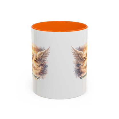 9/11 Never Forget Accent Coffee Mug — Memorial Tribute Ceramic Mug