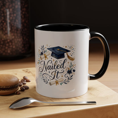 Nailed It Graduation Coffee Mug – Navy Cap & Floral 11/15oz Accent Mug