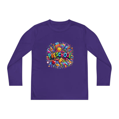 Youth Preschool Long Sleeve Tee - Colorful School Supplies Design