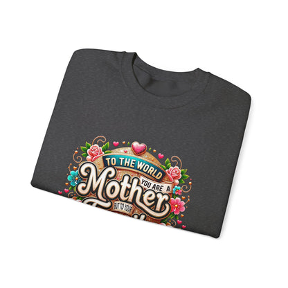 Mother & Family Crewneck Sweatshirt — "To the World You Are a Mother" Floral Gift