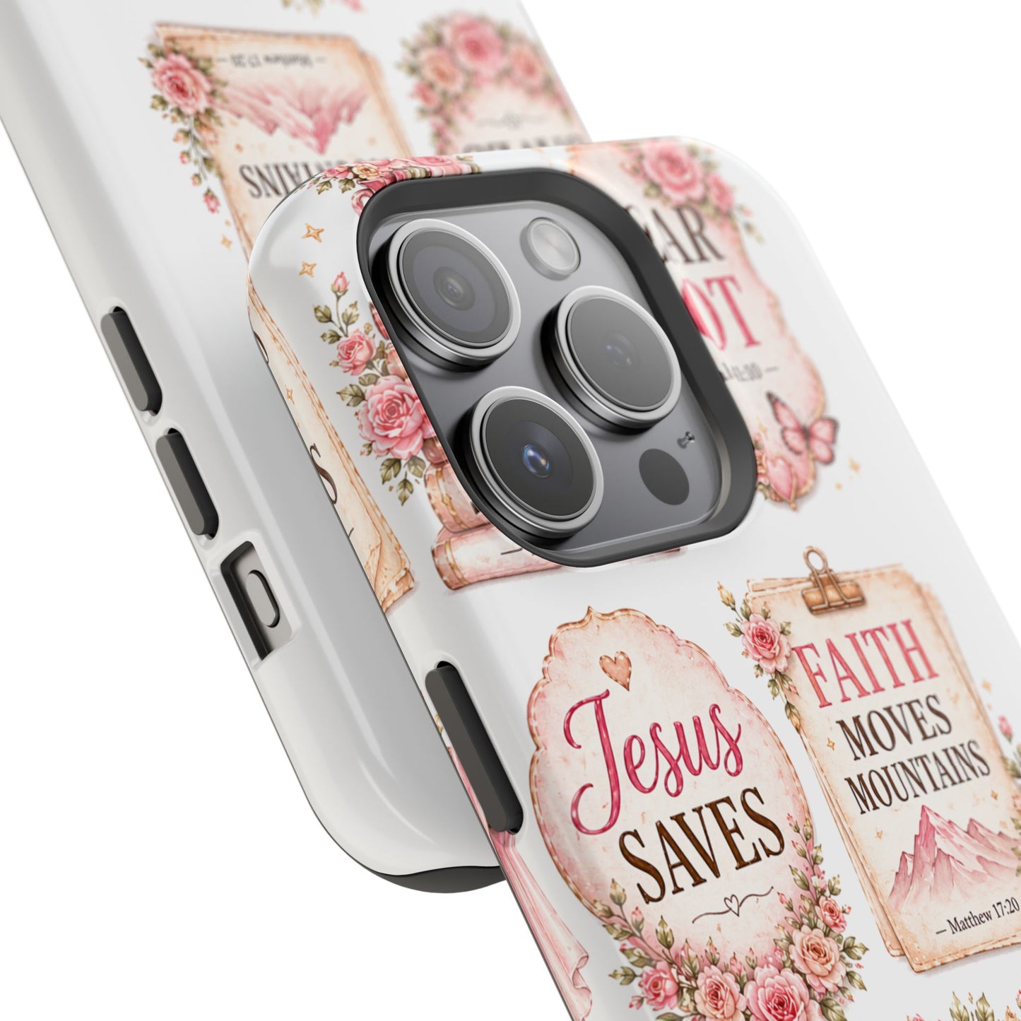 Christian Phone Case - "Fear Not, Faith Moves Mountains, Jesus Saves" Floral Magnetic Impact-Resistant Case