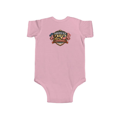 Infant Bodysuit - "America's 25th Anniversary" Patriotic Baby Onesie (USA Flag Emblem)