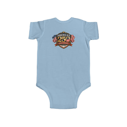 Infant Bodysuit - "America's 25th Anniversary" Patriotic Baby Onesie (USA Flag Emblem)
