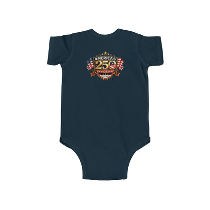 Infant Bodysuit - "America's 25th Anniversary" Patriotic Baby Onesie (USA Flag Emblem)