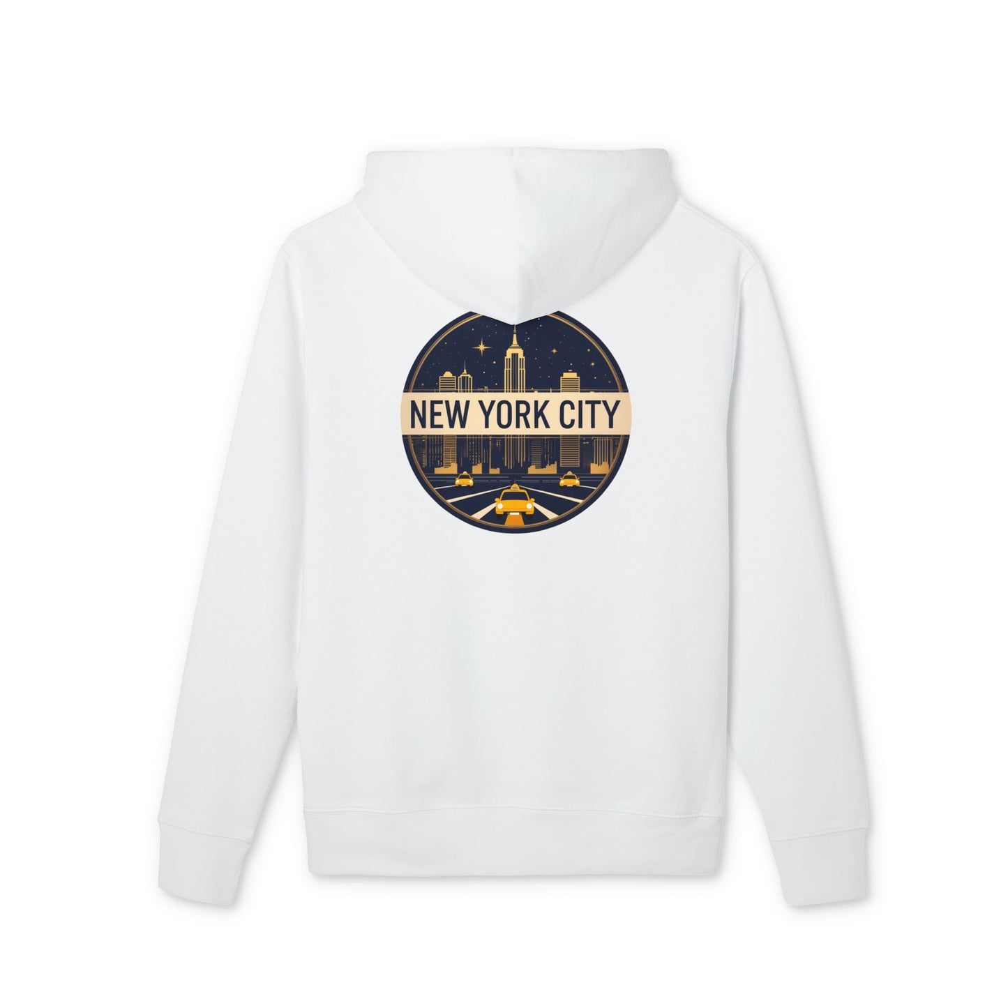 New York City Skyline Hoodie — Retro Taxi Circle Graphic