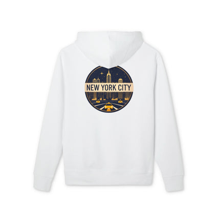 New York City Skyline Hoodie — Retro Taxi Circle Graphic