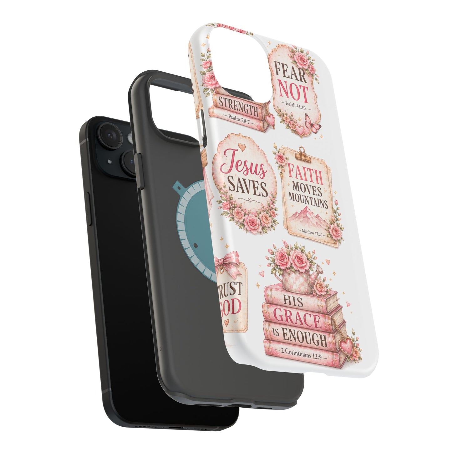 Christian Phone Case - "Fear Not, Faith Moves Mountains, Jesus Saves" Floral Magnetic Impact-Resistant Case