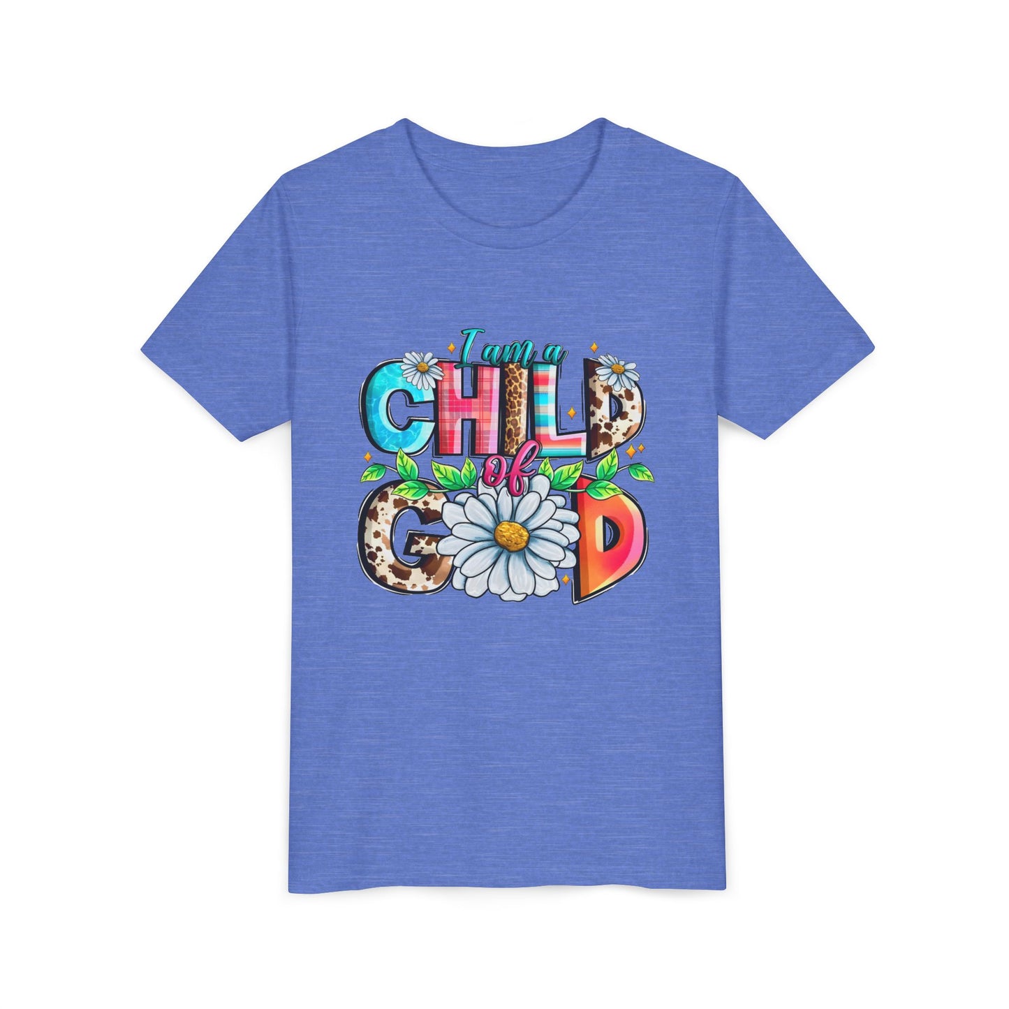 Youth Tee — "I Am a Child of God" Floral Christian Graphic