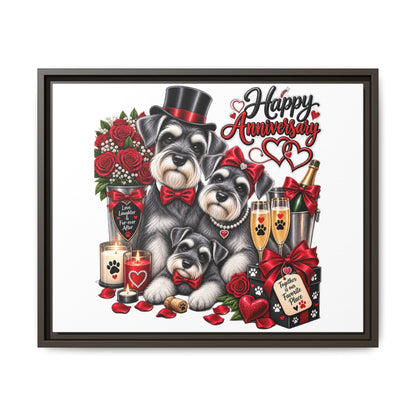 Happy Anniversary Schnauzer Family Matte Canvas Print — Framed