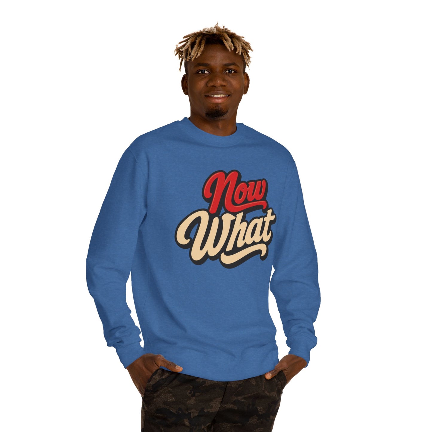 Now What Crewneck Sweatshirt — Retro Script Graphic Pullover