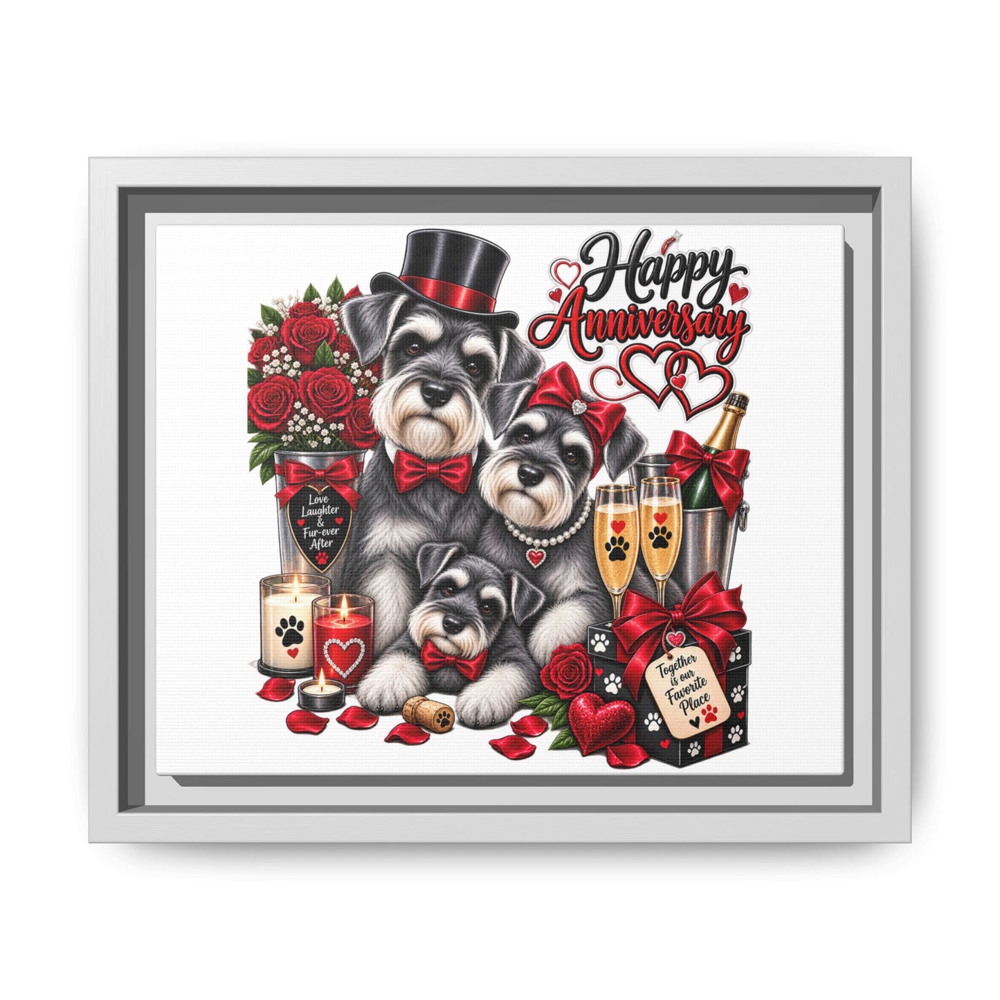 Happy Anniversary Schnauzer Family Matte Canvas Print — Framed