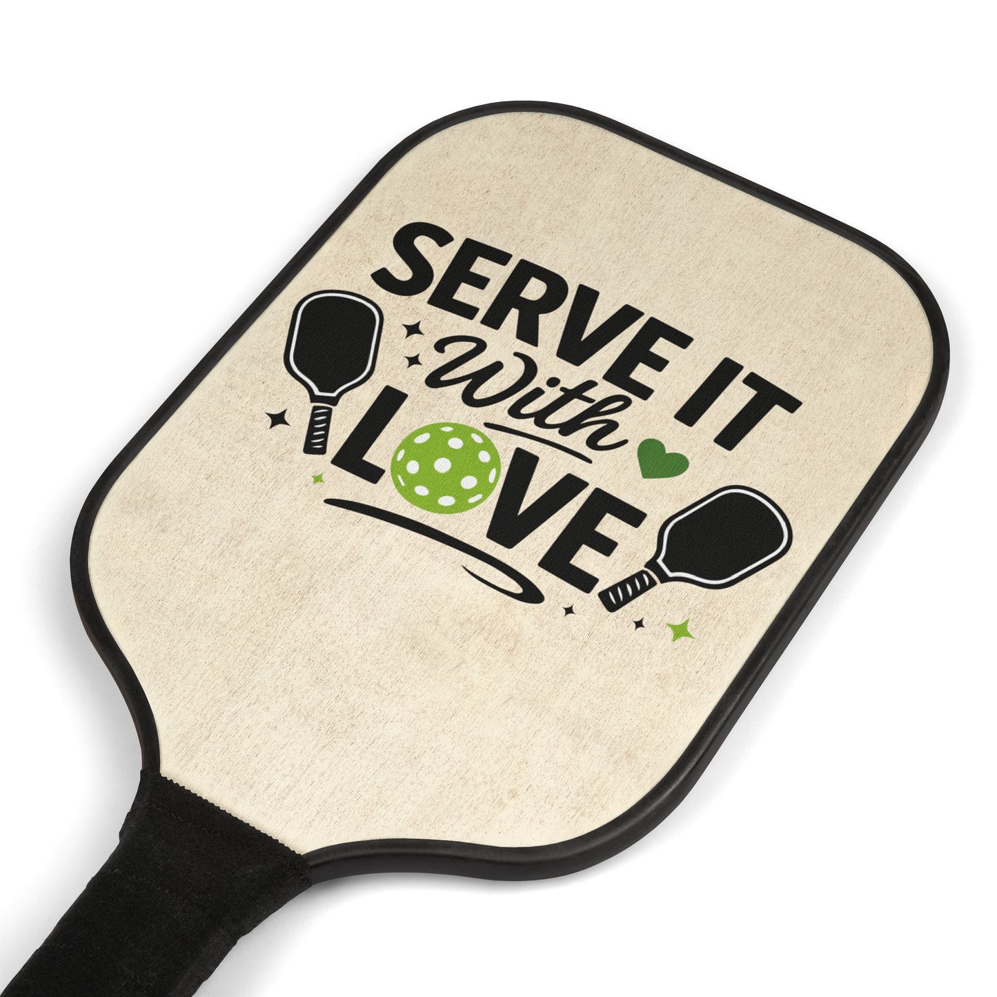 Pickleball Paddle Set - "Serve It With Love" Lightweight Wooden Paddles with Balls