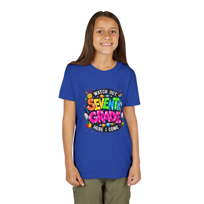 Seventh Grade Kids T-Shirt – “Watch Out Seventh Grade Here I Come” Back-to-School Tee
